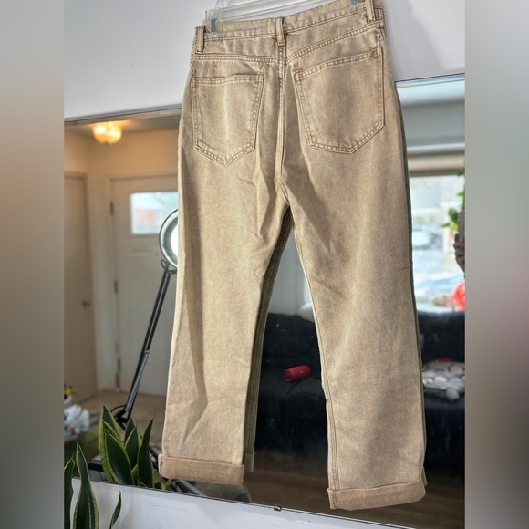 We The Free Button Fly Distressed Khaki Colored Denim Jeans Strait Leg Size 24 - Picture 3 of 6